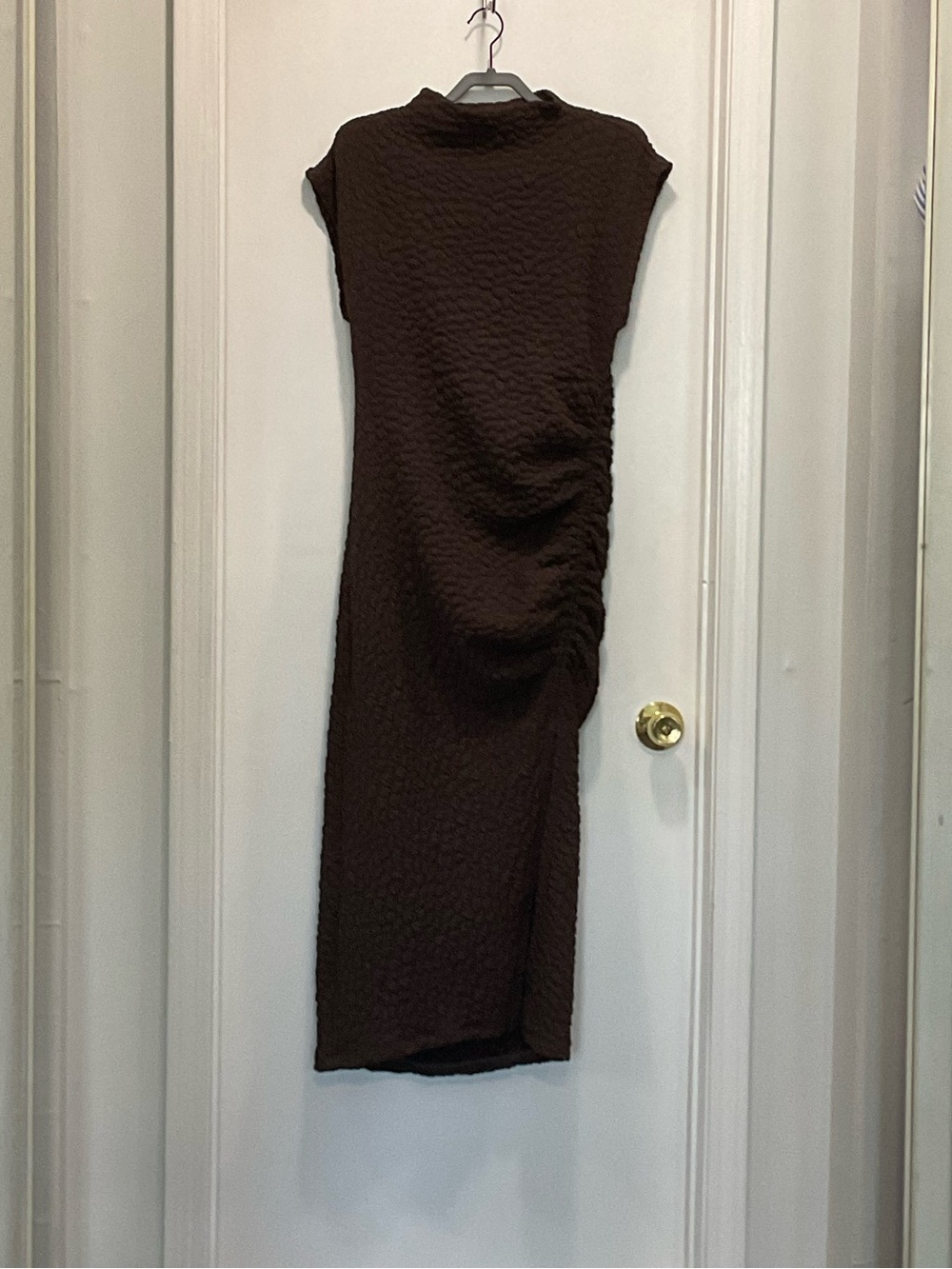 Sleeveless Ruched Midi Dress - Chocolate Brown